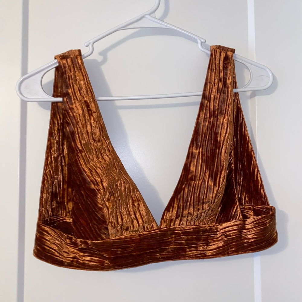 House of CB orange crushed velvet bra top